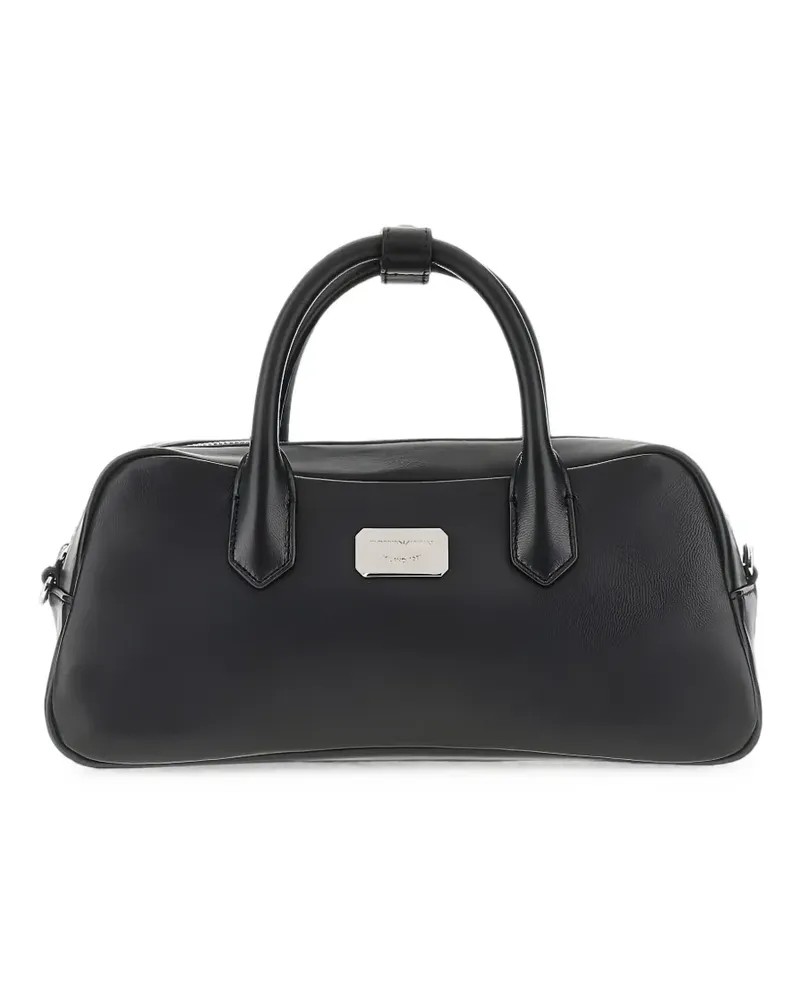 Emporio Armani logo-plaque leather tote bag - Schwarz Schwarz
