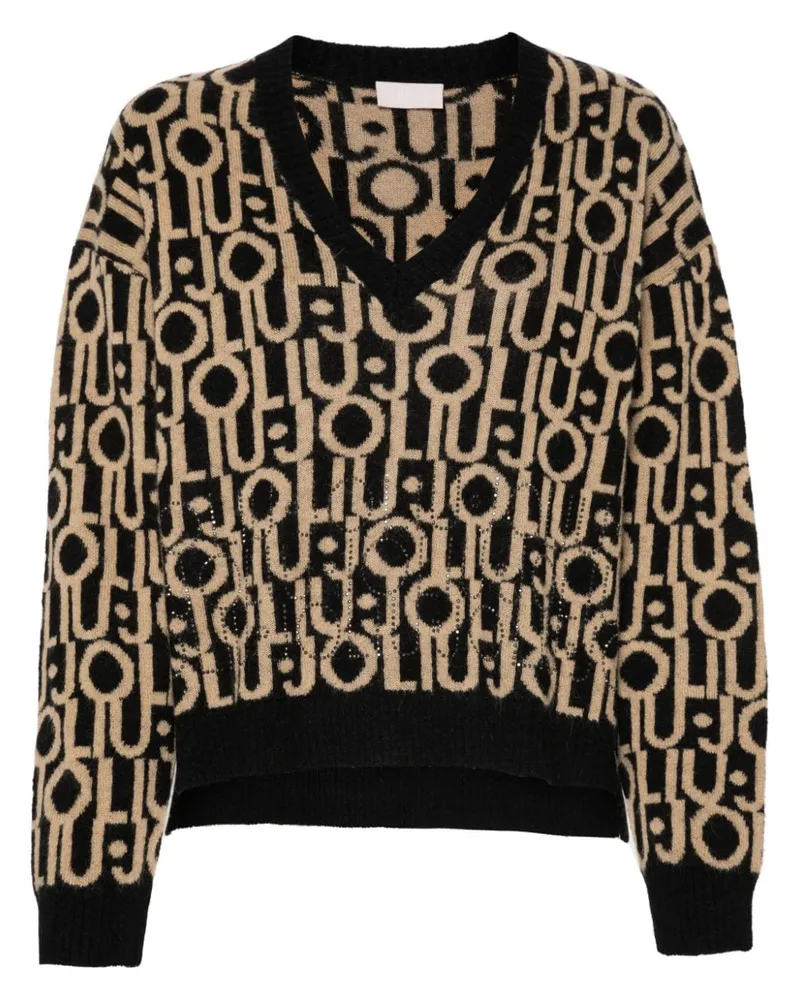 Liu Jo Jacquard-Pullover mit Logo - Schwarz Schwarz
