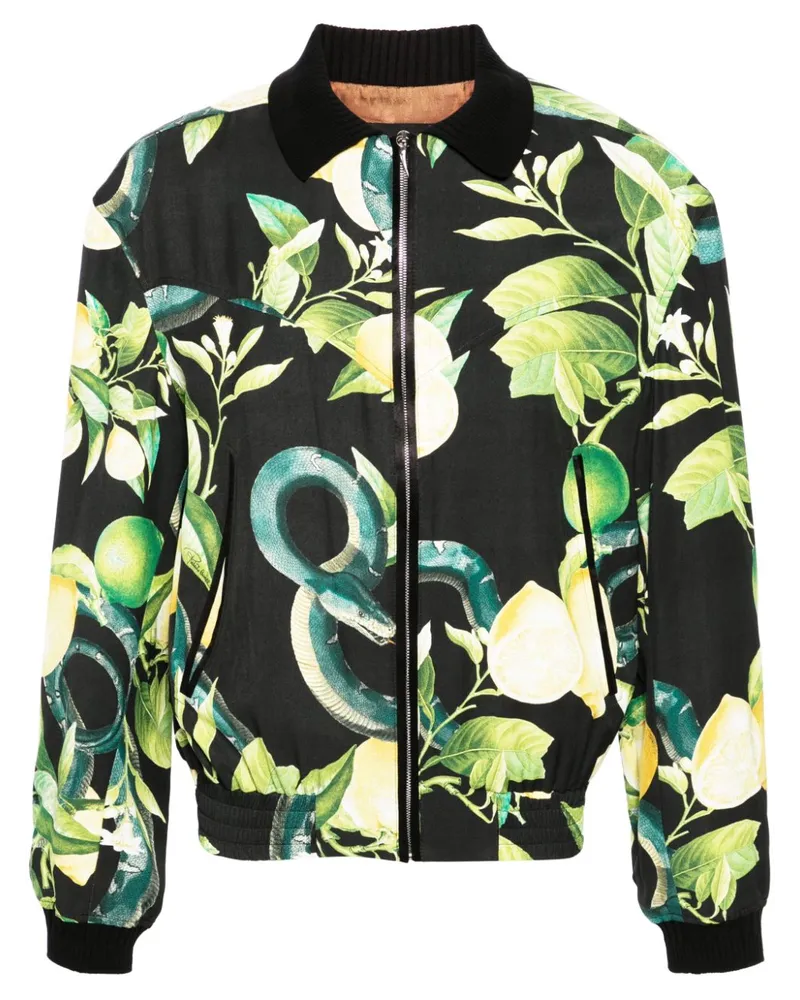 Roberto Cavalli Twill-Bomberjacke mit Zitronen-Print Schwarz