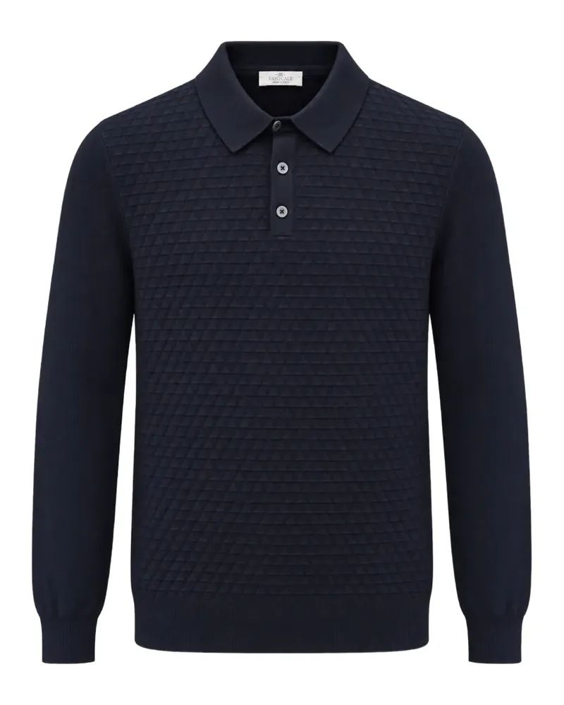 PANICALE Cashmere Langärmeliges Poloshirt aus strukturiertem Strick - Blau Blau