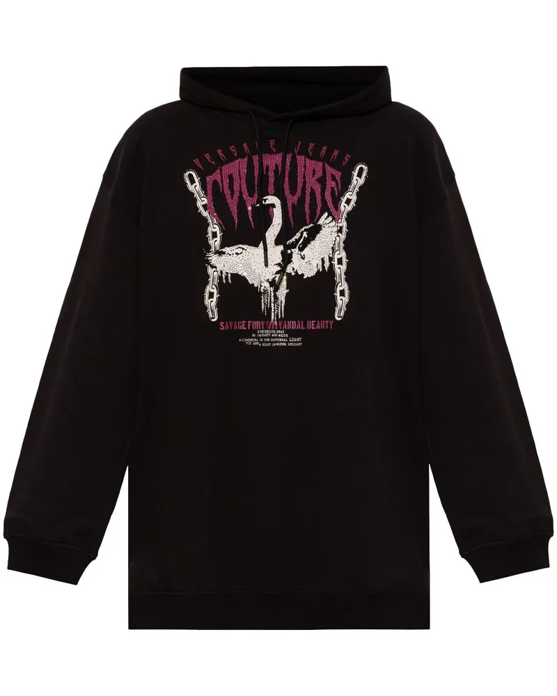 Versace Jeans Oversized-Hoodie mit Pailletten - Schwarz Schwarz