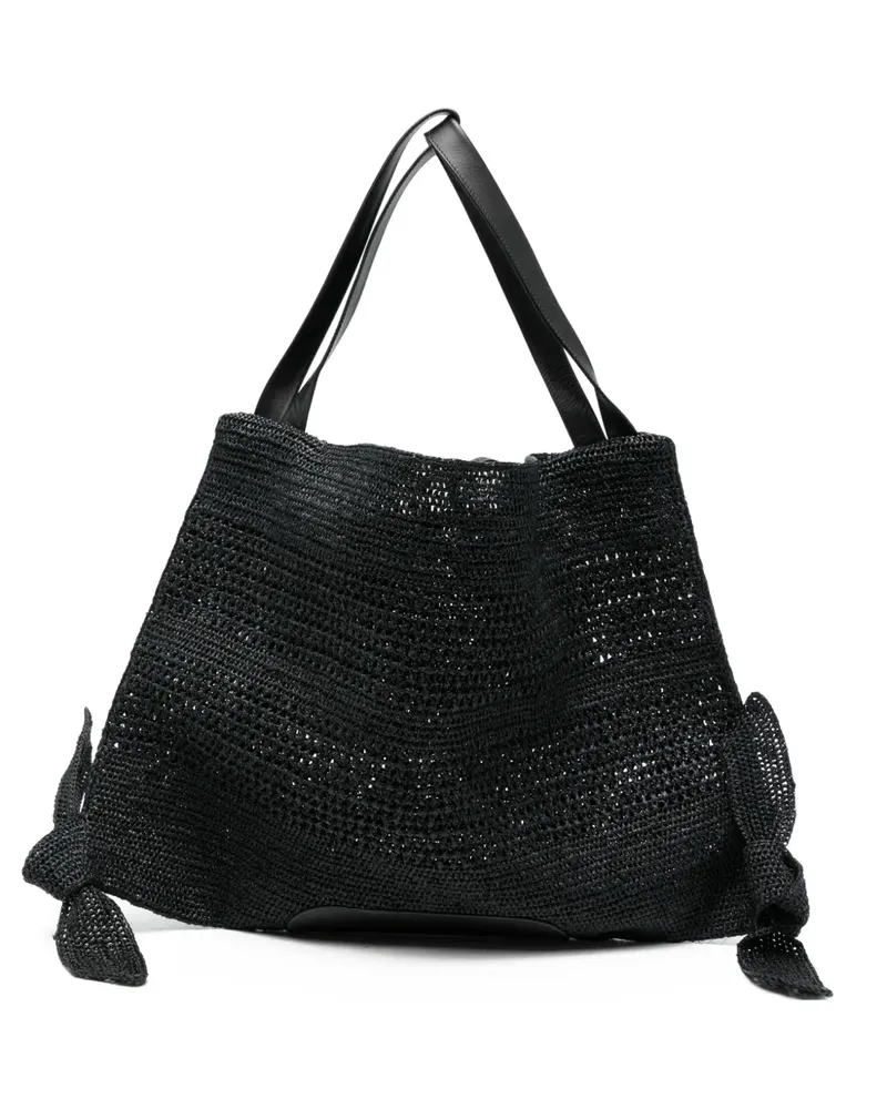 HEREU Schultertasche aus Raffiabast mit Knotendetail - Schwarz Schwarz