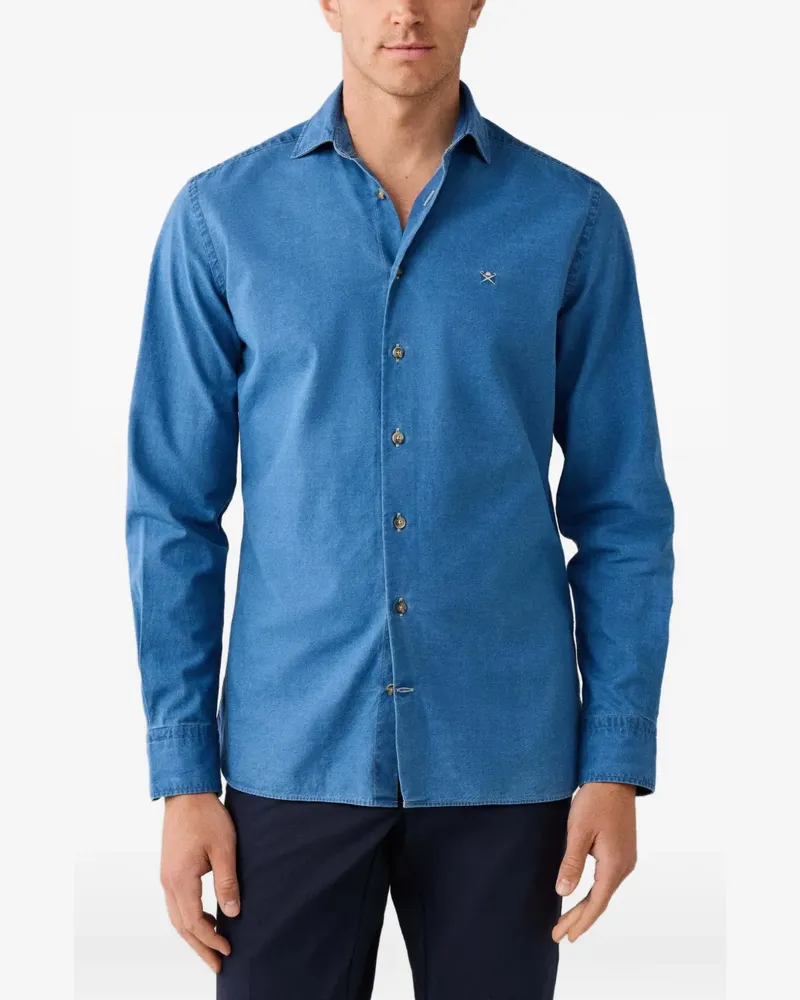 Hackett Hemd mit Logo-Stickerei - Blau Blau