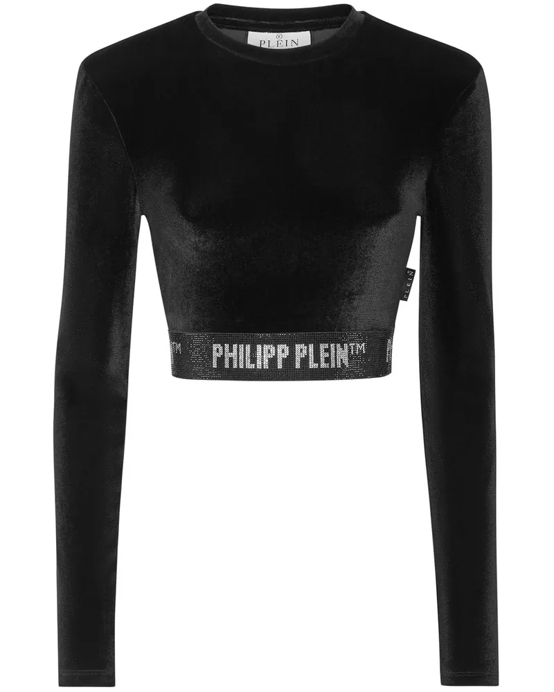 Philipp Plein Cropped-Oberteil aus Samt - Schwarz Schwarz