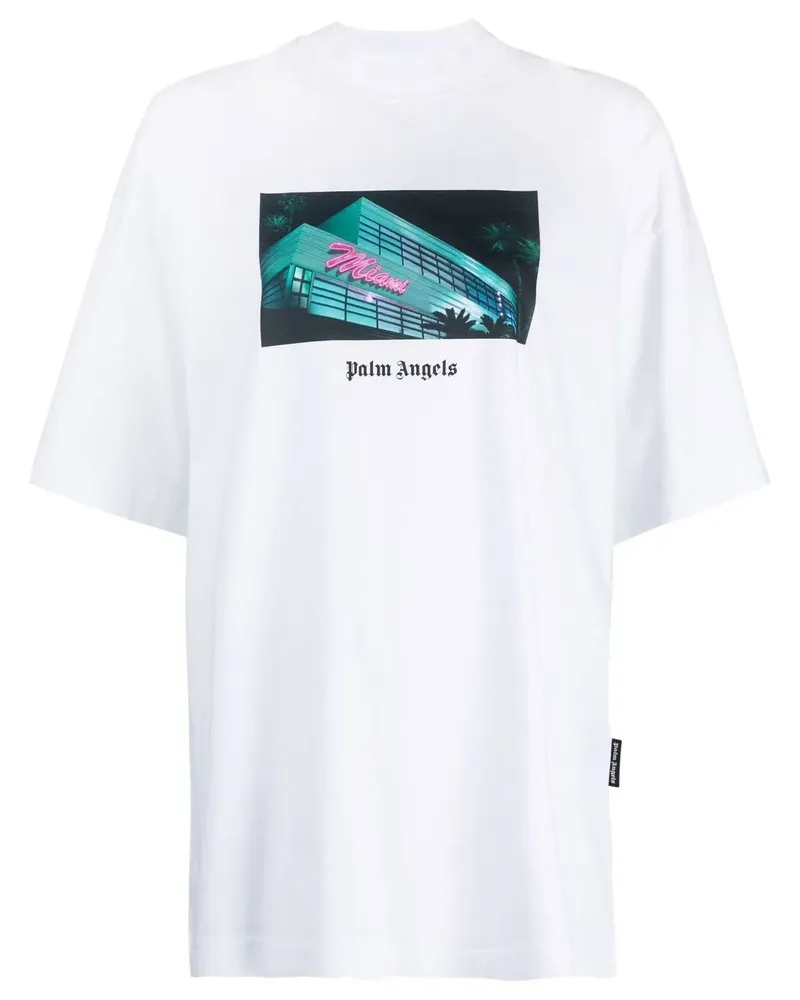 Palm Angels Miami T-Shirt mit grafischem Print - Weiß Weiß