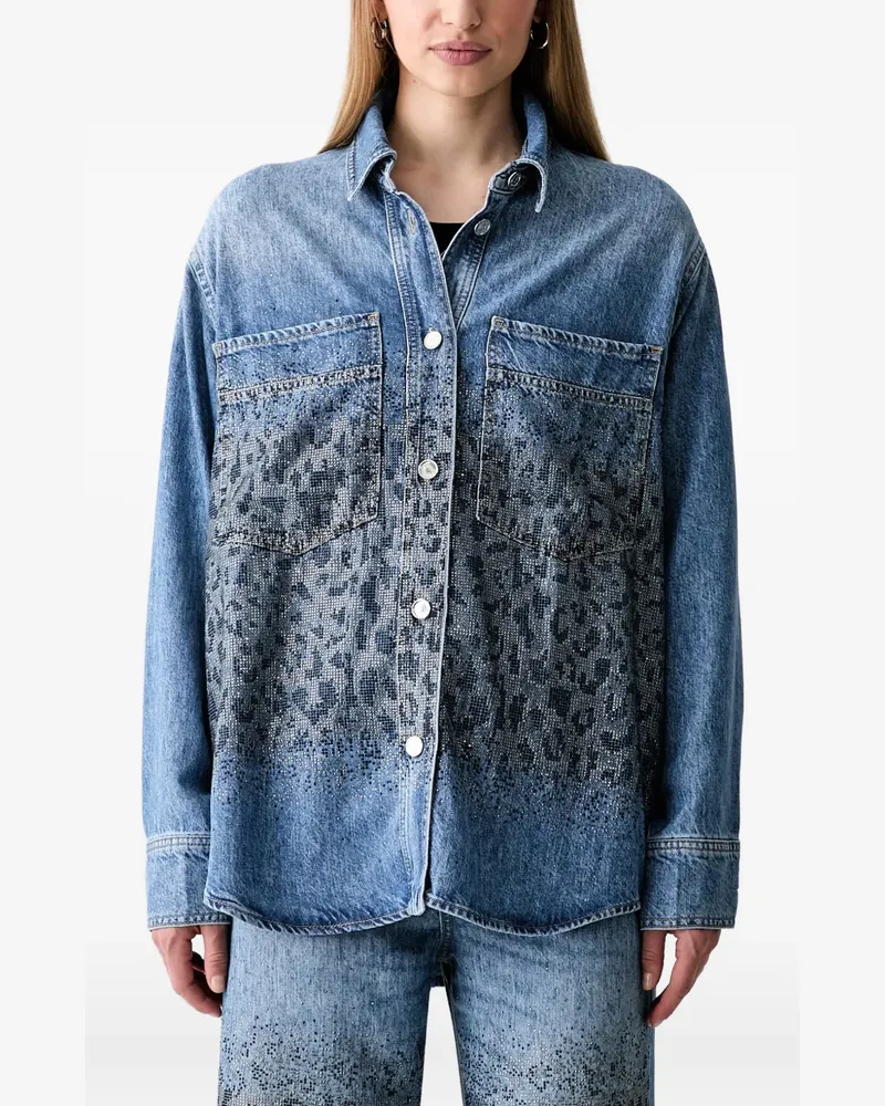 Liu Jo rhinestone-embellished leopard-print shirt - Blau Blau