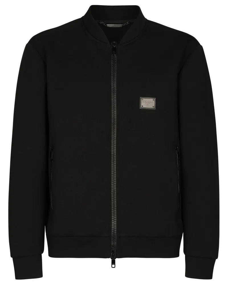 Dolce & Gabbana Pikee-Sportjacke mit Logo-Schild - Schwarz Schwarz
