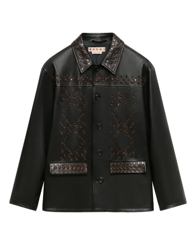 Marni Schwarze Lederjacke mit Nieten vorne Schwarz