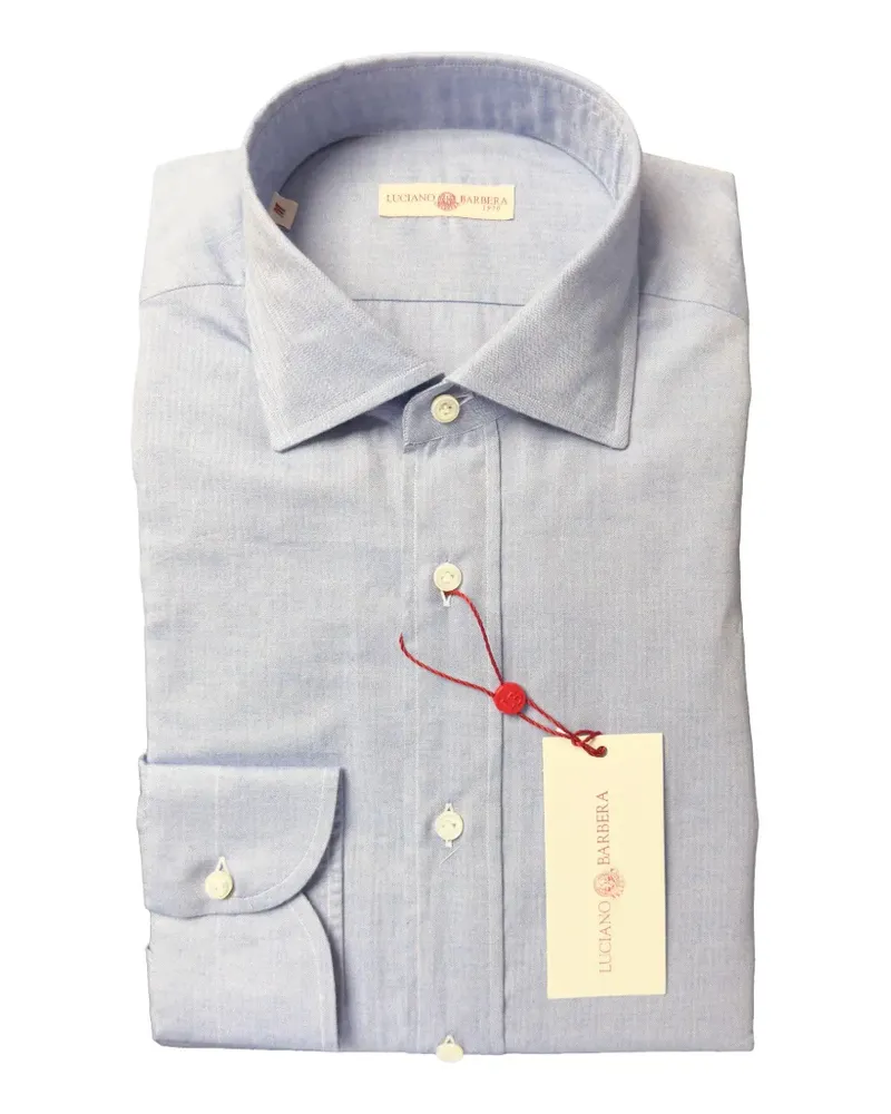 Luciano Barbera mini-herringbone point-collar shirt - Blau Blau