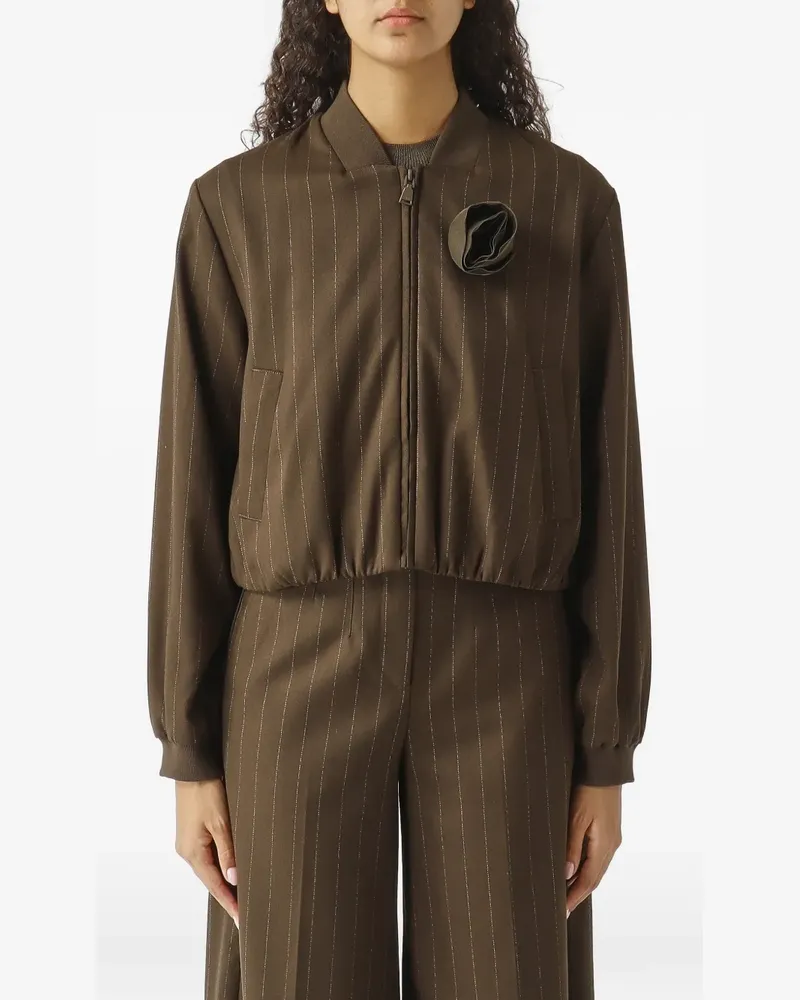 NENETTE Bryanir pinstripe-print floral-appliqué jacket - Braun Braun