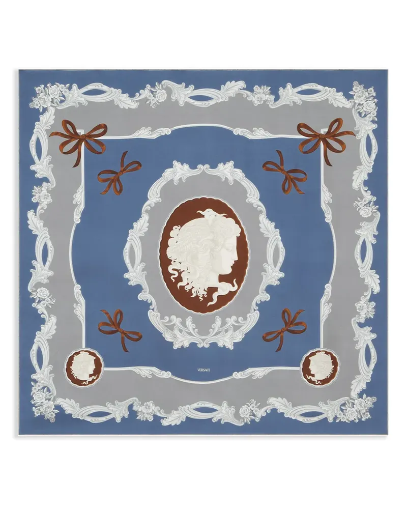 Versace Großer Cameo Schal aus Seide - Blau Blau