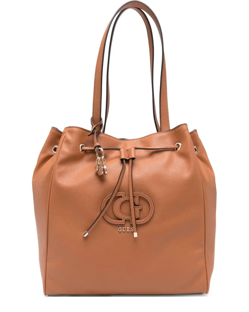 Guess Calebra Beuteltasche mit Logo-Schild - Braun Braun