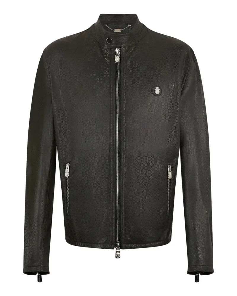Billionaire Bikerjacke aus Leder - Schwarz Schwarz
