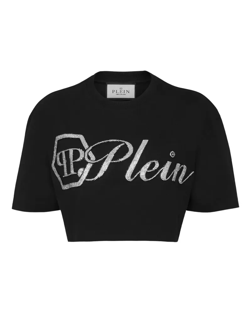 Philipp Plein Crystal Signature Cropped-T-Shirt - Schwarz Schwarz