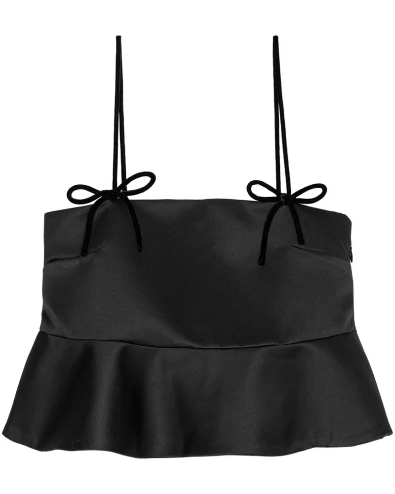 Ganni Cropped-Satintop mit Schößchen - Schwarz Schwarz
