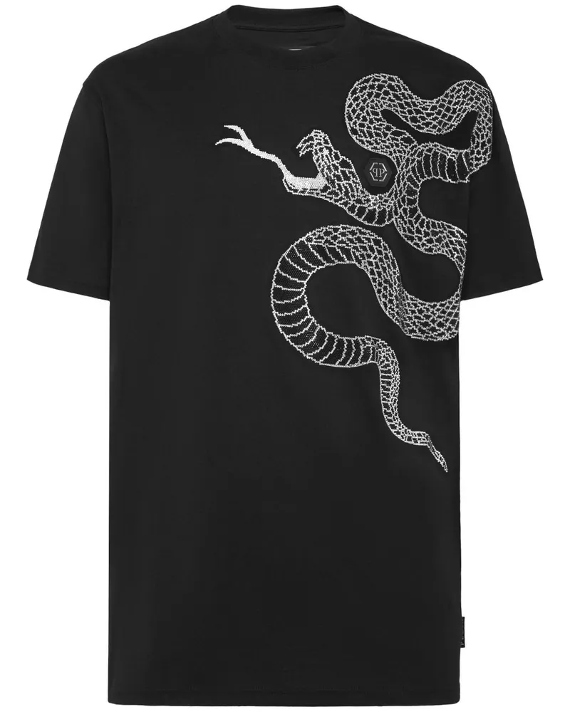 Philipp Plein Schlangenverziertes T-Shirt - Schwarz Schwarz