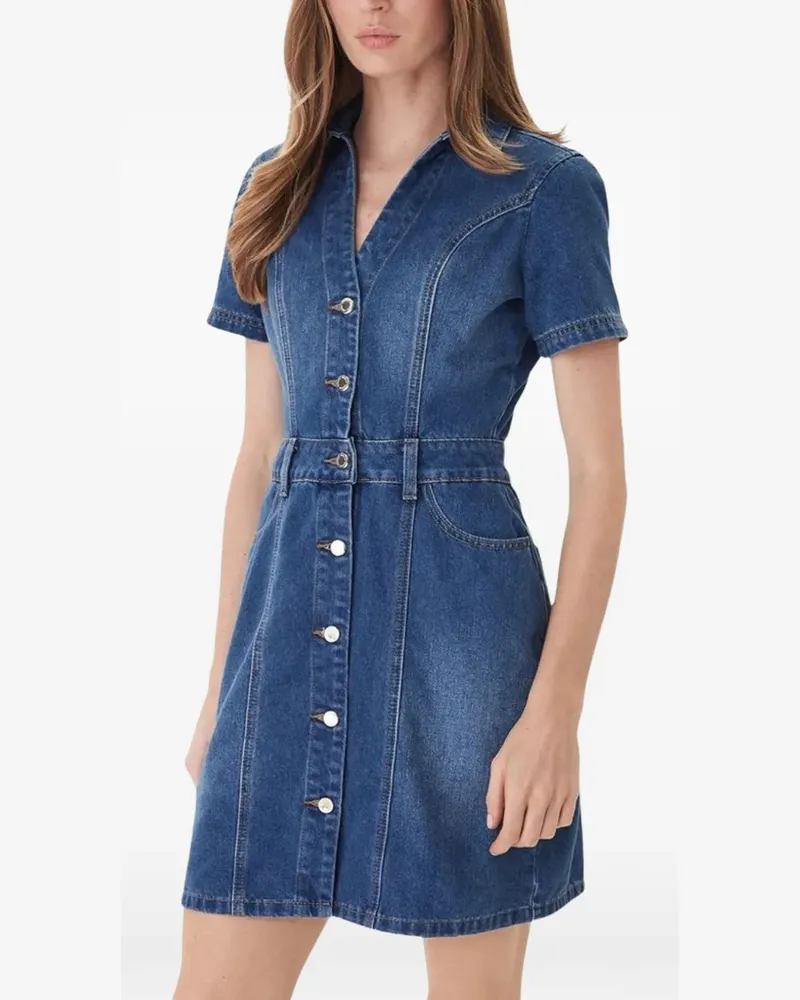 Morgan button-fastening short-sleeve mini dress - Blau Blau