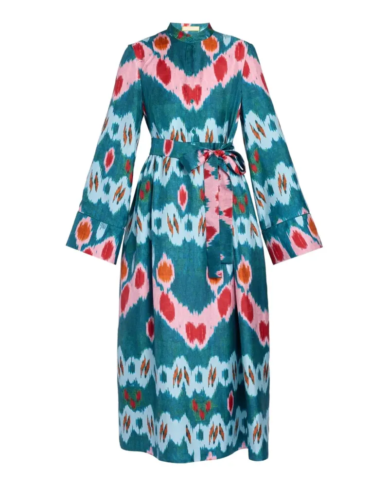 Erdem ikat-print silk midi dress - Blau Blau