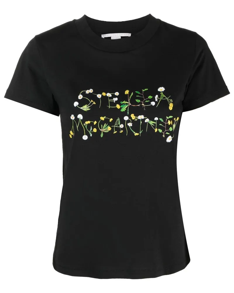Stella McCartney T-Shirt mit Löwenzahn-Print - Schwarz Schwarz