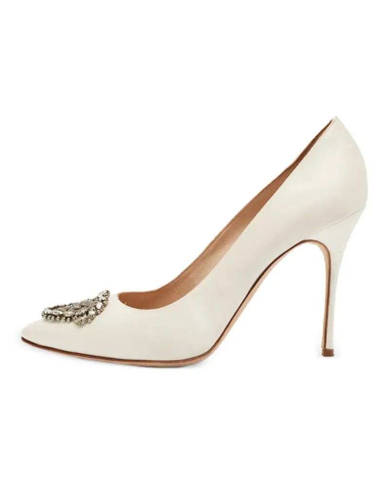 Manolo Blahnik Okkava Pumps mit Kristallschnalle - Weiß Weiß