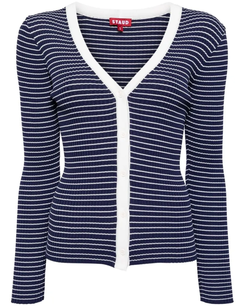 STAUD Gestreifter Cargo Cardigan - Blau Blau