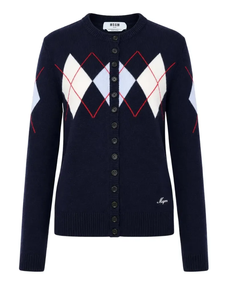 MSGM argyle crew-neck cardigan - Blau Blau