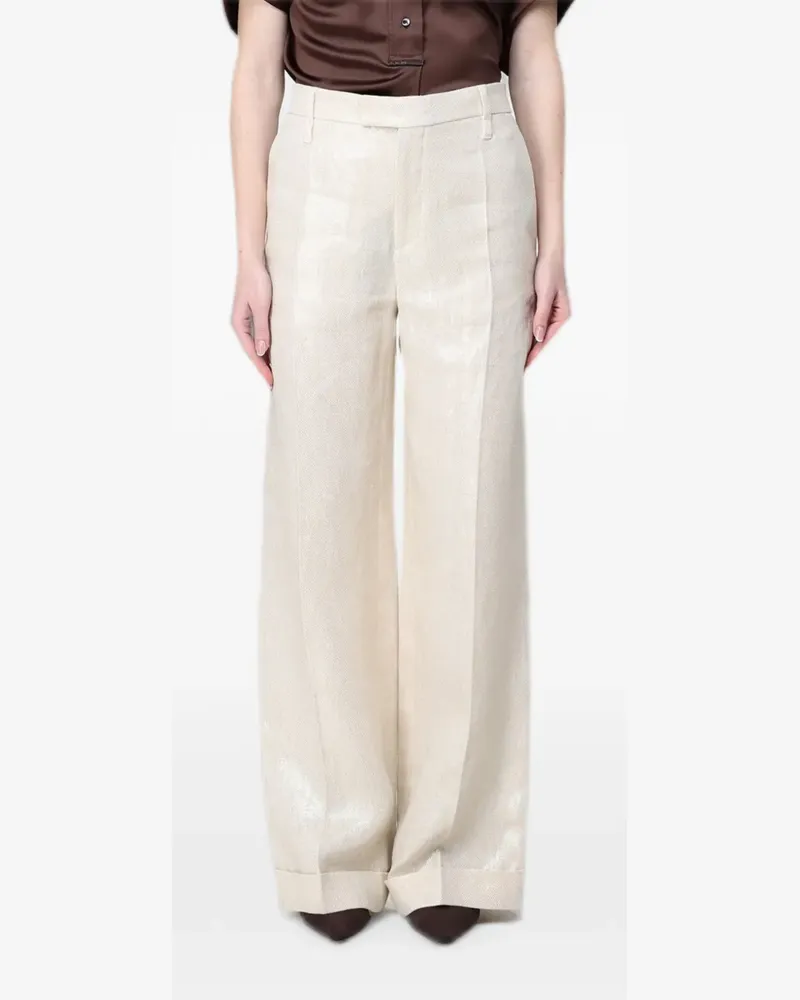 Brunello Cucinelli Leinen-Palazzohose mit Lurex-Effekt - Nude Nude