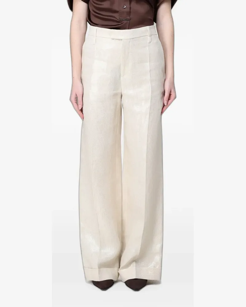 Brunello Cucinelli lurex-effect linen palazzo pants - Nude Nude