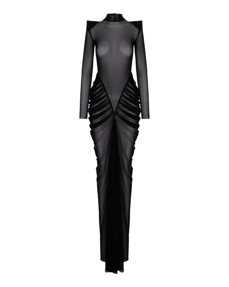 V:PM ATELIER Stella sheer ruched-detail maxi dress - Schwarz Schwarz