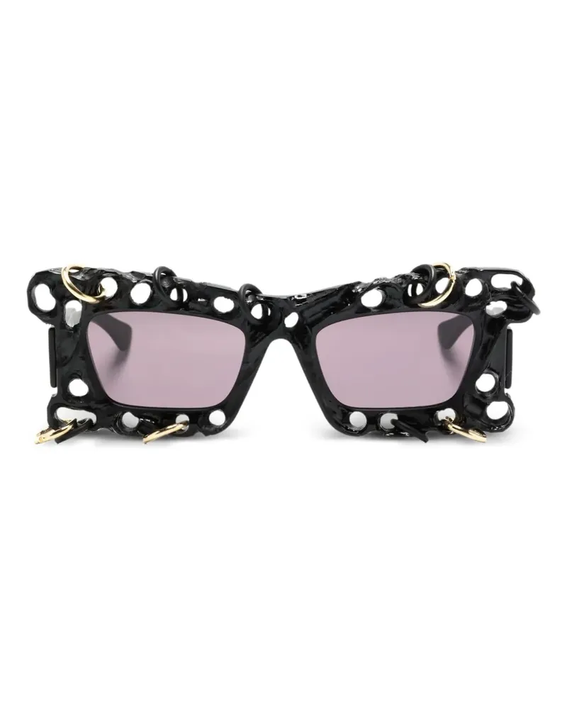 KUBORAUM Eckige R2 Sonnenbrille mit Kette - Schwarz Schwarz