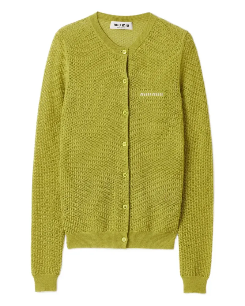 Miu Miu Gerippter Cardigan mit Spitze - Grün Grün