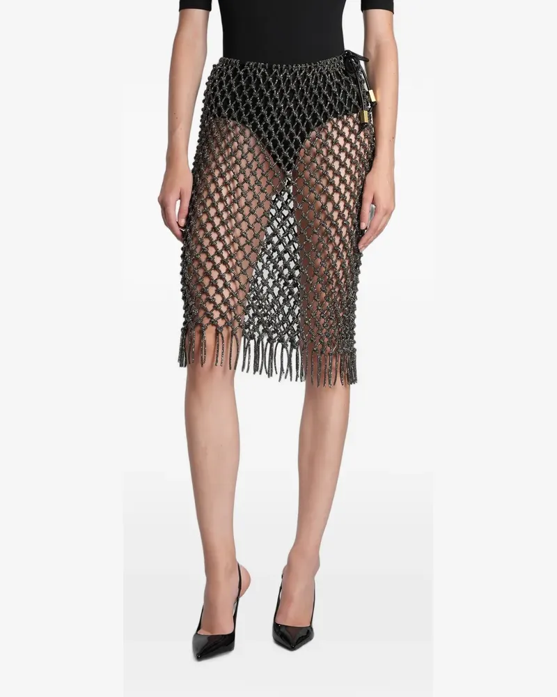 HIBOURAMA Crystal woven fringed midi skirt - Schwarz Schwarz