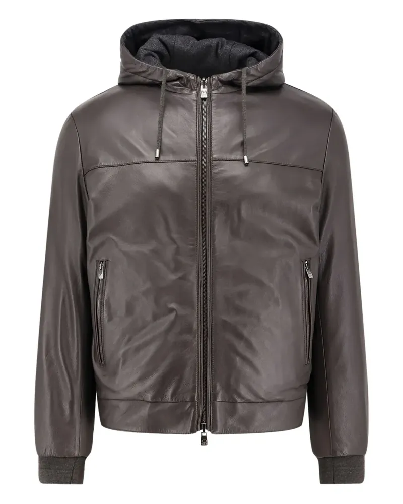 Corneliani ribbed cuffs leather jacket - Braun Braun