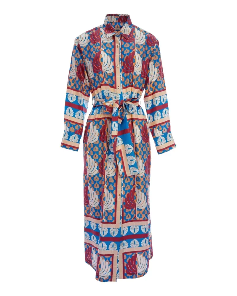 ODEEH graphic-print belted shirt midi dress - Blau Blau