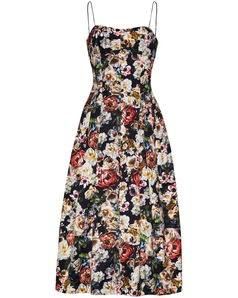 Adam Lippes Rickie Midikleid mit Blumen-Print Schwarz