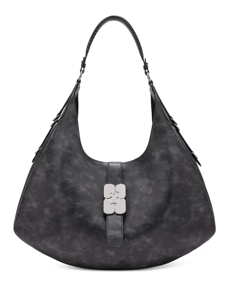 Ganni Kleine Kat Schultertasche mit Blumenschnalle - Schwarz Schwarz