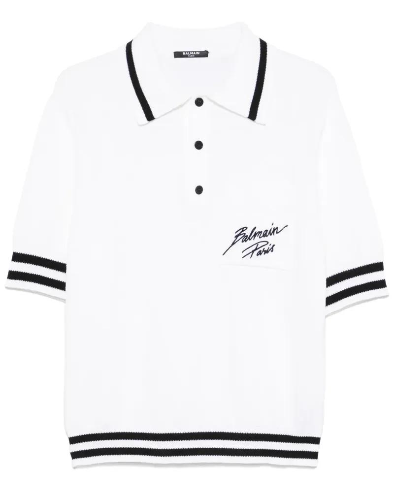 Balmain Poloshirt mit ikonischer Logo-Stickerei - Weiß Weiß