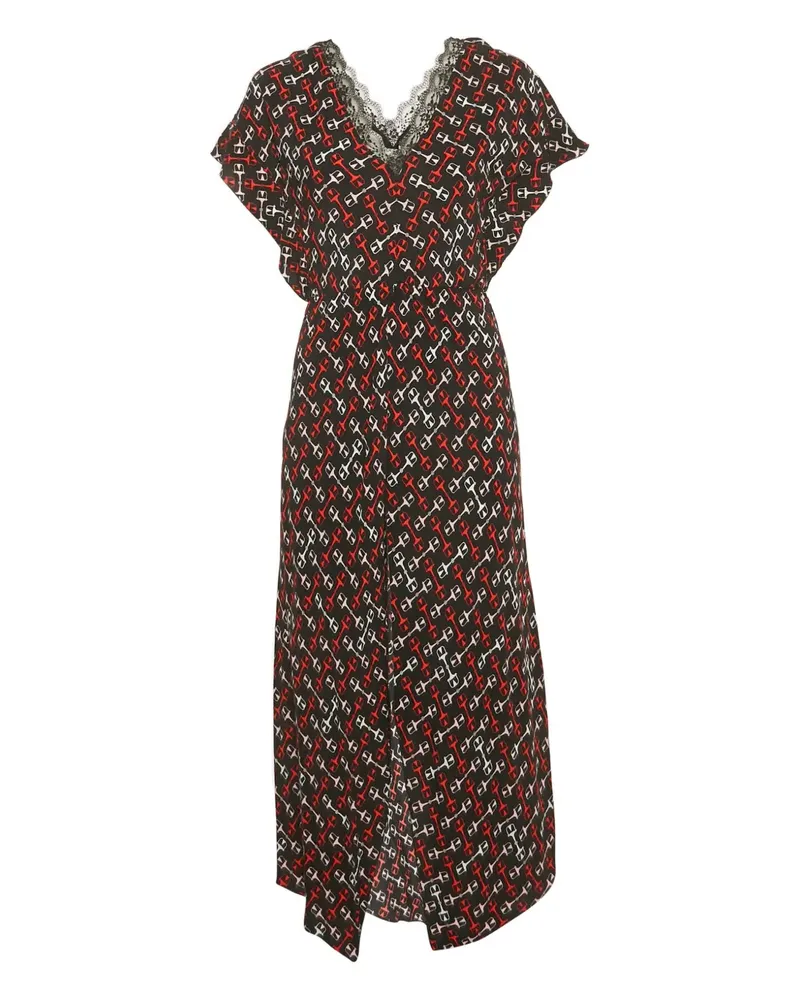 Maje Midikleid mit geometrischem Muster - Schwarz Schwarz