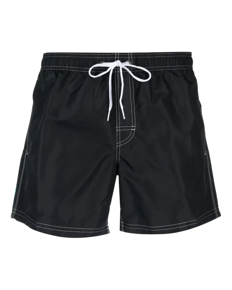 Sundek Gestreifte Badeshorts mit Logo-Patch - Schwarz Schwarz
