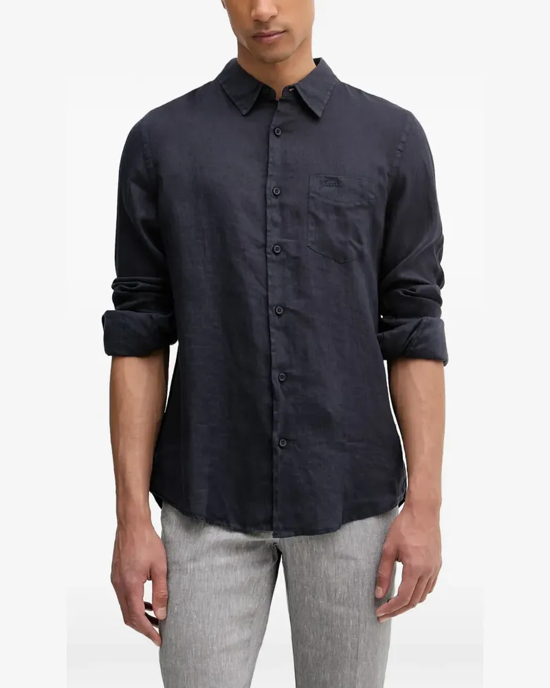 Guess logo-embroidered pocket shirt - Blau Blau