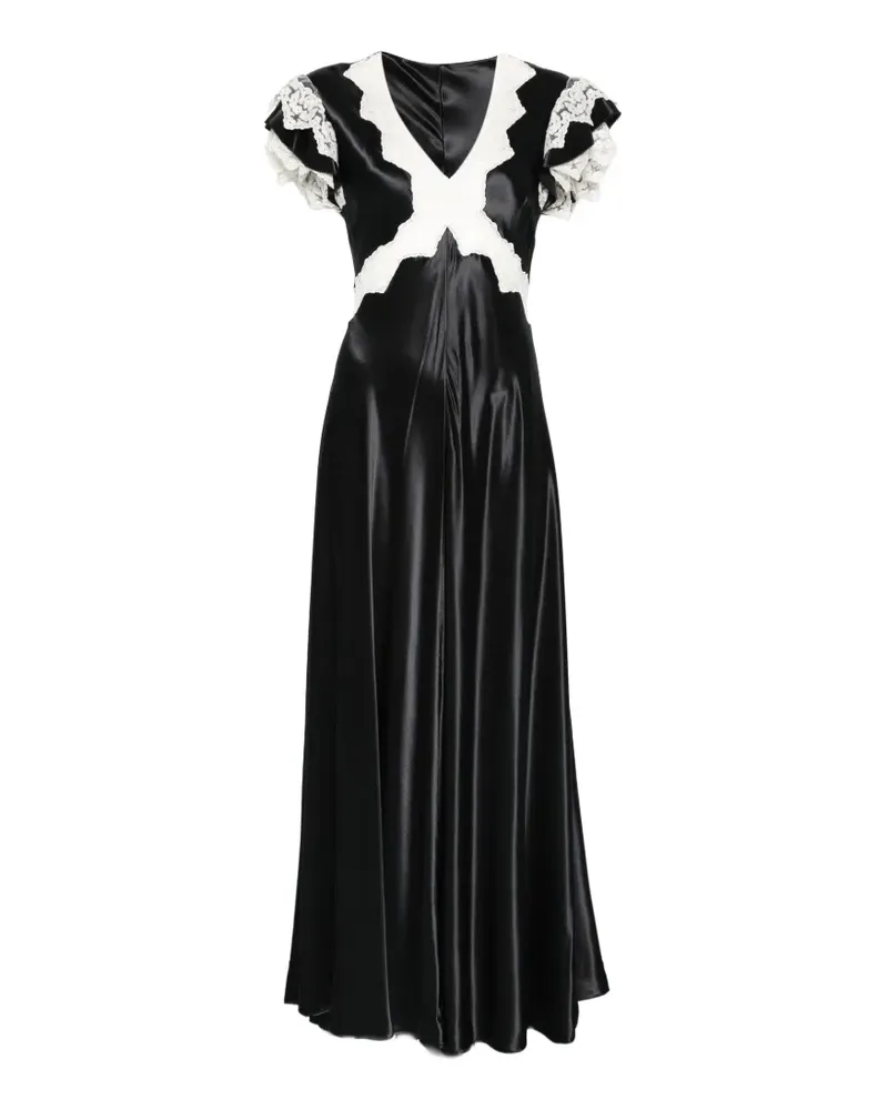 Alberta Ferretti V-Ausschnitt-Maxikleid mit Spitzenbesatz - Schwarz Schwarz