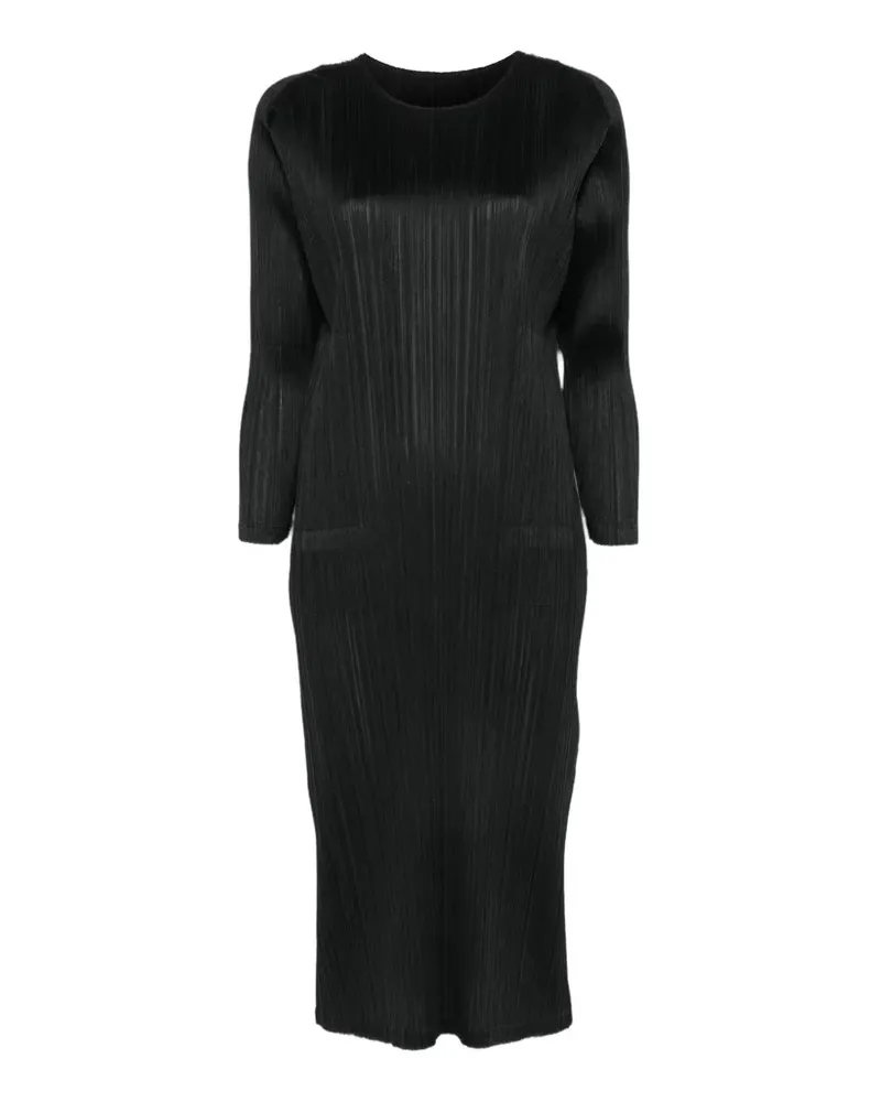 Issey Miyake plissé-effect long-sleeve midi dress - Schwarz Schwarz