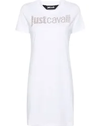 Just Cavalli T-Shirtkleid mit Strass-Logo Weiß