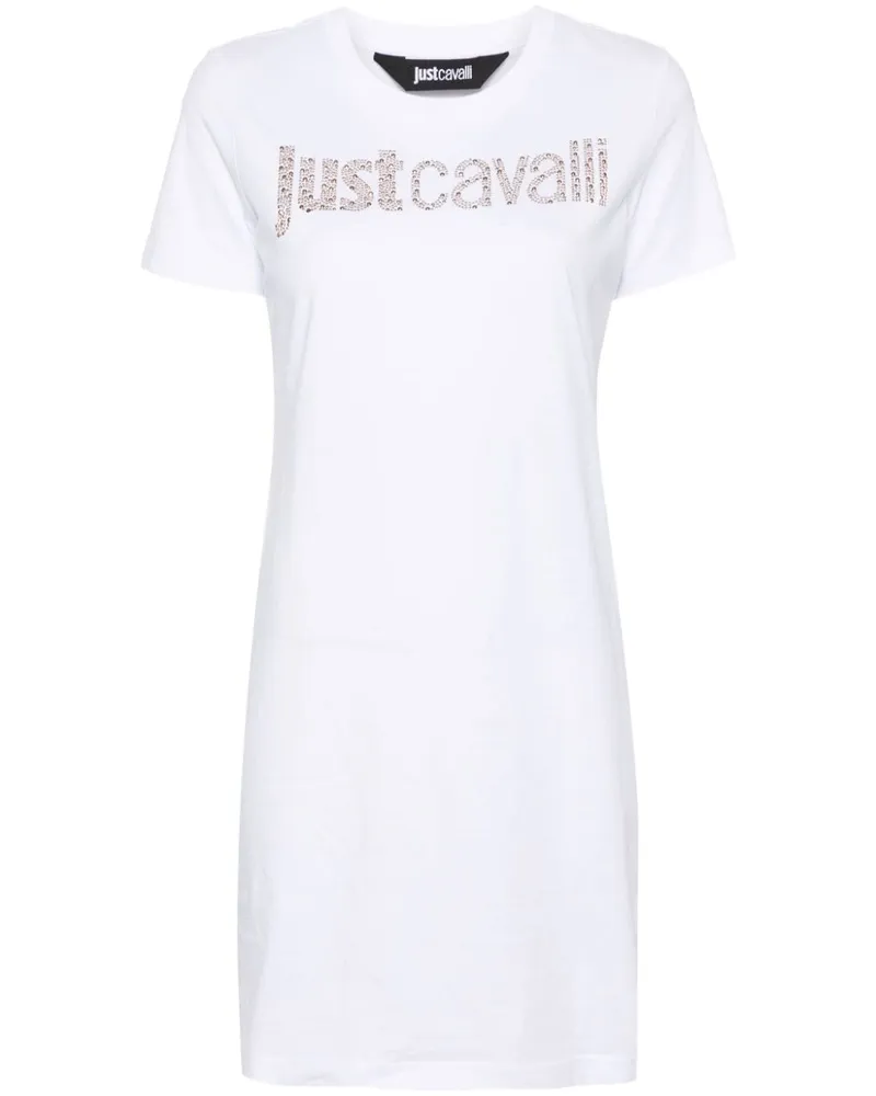 Just Cavalli T-Shirtkleid mit Strass-Logo Weiß