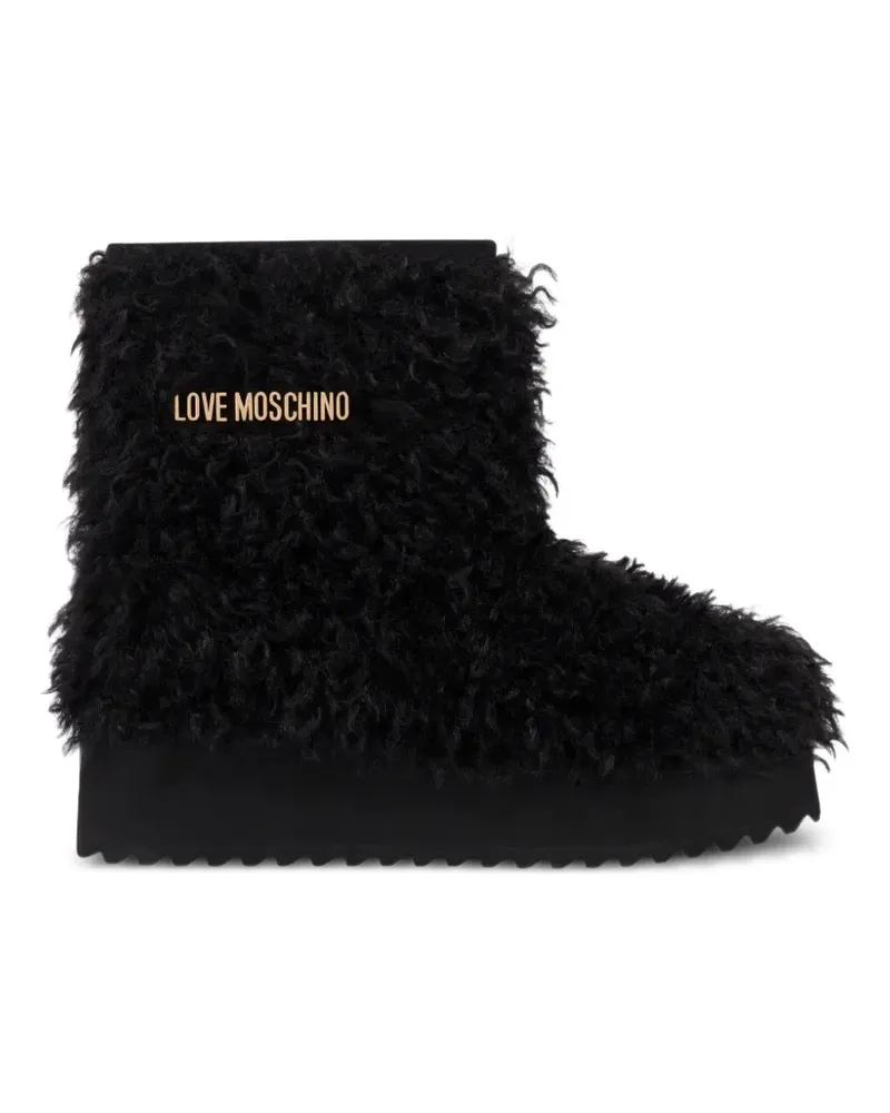 Moschino Stiefeletten aus Faux Fur mit Logo - Schwarz Schwarz