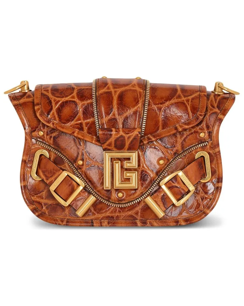 Balmain Blaze Schultertasche mit Kroko-Effekt - Braun Braun