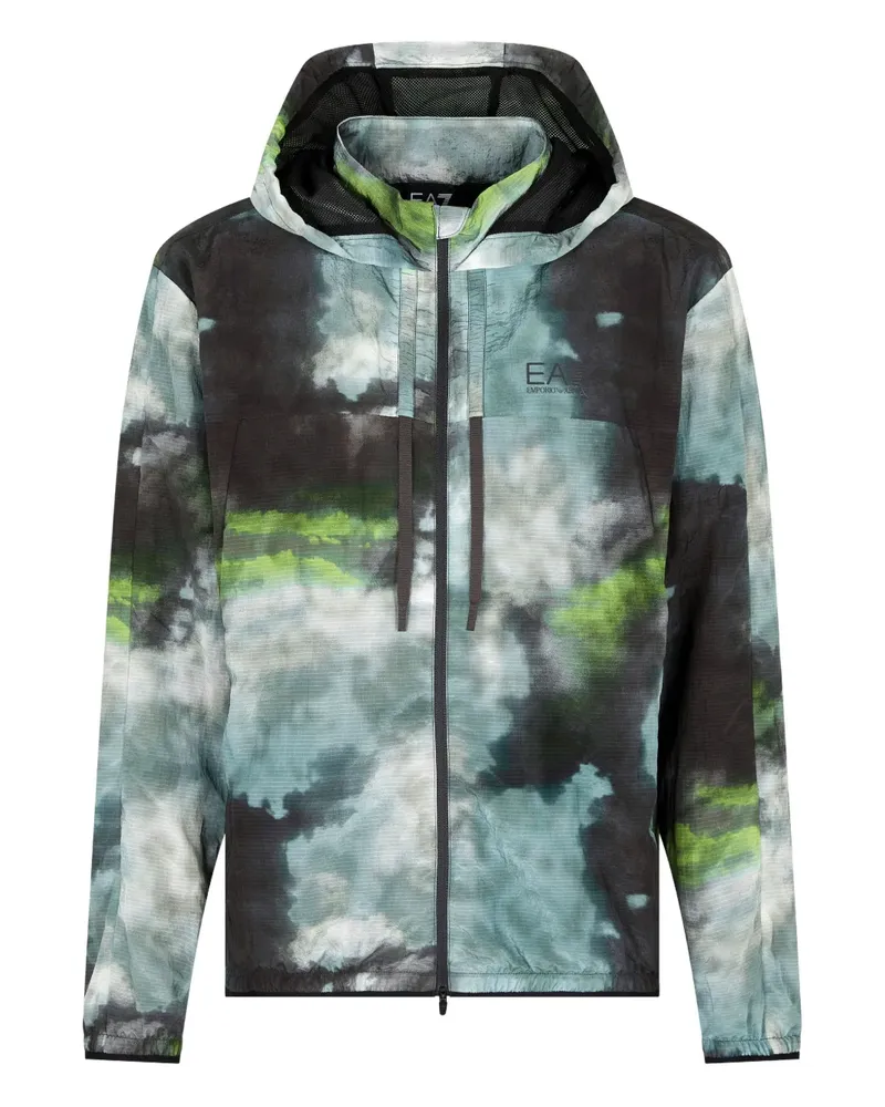 EA7 Kapuzenjacke mit abstraktem Print - Blau Blau