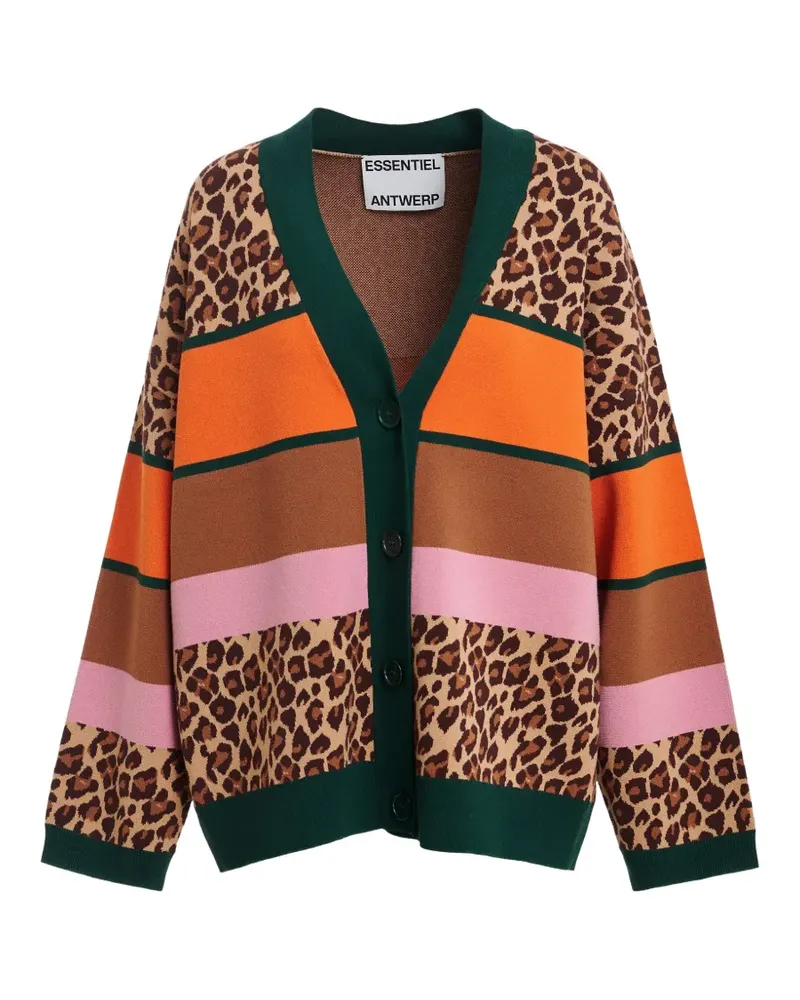 Essentiel Cardigan in Colour-Block-Optik mit Leopardenmuster - Braun Braun