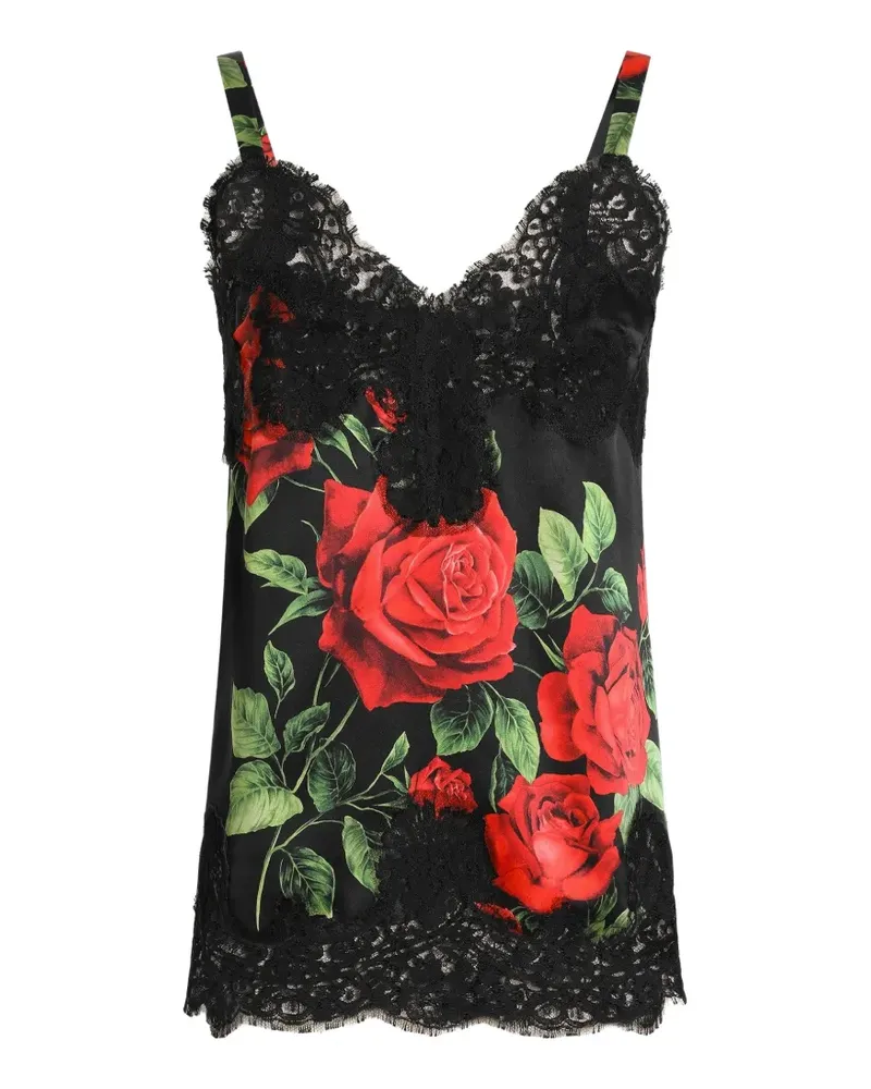 Dolce & Gabbana Satintop mit Rosen-Print - Schwarz Schwarz