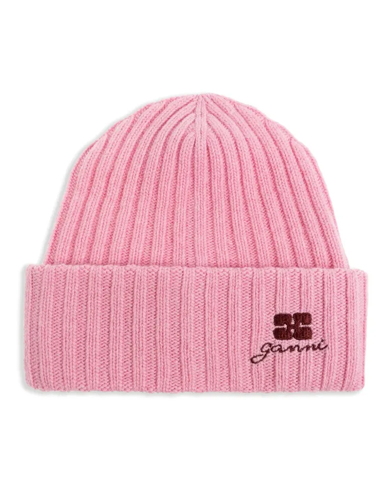 Ganni ribbed embroidered beanie - Rosa Rosa